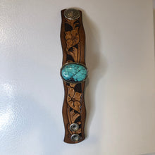Load image into Gallery viewer, Tooled Leather &amp; Turquoise Cuff
