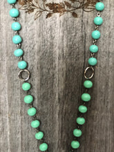 Load image into Gallery viewer, Vintage Glass Turquoise Beaded Necklace with Vintage Sterling Filagree Brooch Pendant
