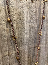 Load image into Gallery viewer, Short Braided Leather &amp; Brass Bead Coin Necklace
