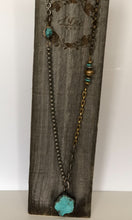 Load image into Gallery viewer, Turquoise Slab &amp; Mixed Metal Vintage Chain Necklace

