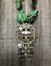 Load image into Gallery viewer, Green Turquoise Slab Stones with Vintage Rhinestone Dress Clip Pendant
