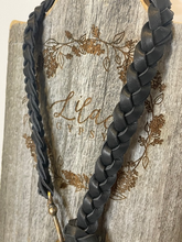 Load image into Gallery viewer, Braided Leather &amp; Bone Cross Choker With Fringe

