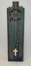 Load image into Gallery viewer, Turquoise Beaded Necklace with Bone Cross Pendant
