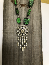 Load image into Gallery viewer, Green Turquoise Slab Stones with Vintage Rhinestone Dress Clip Pendant
