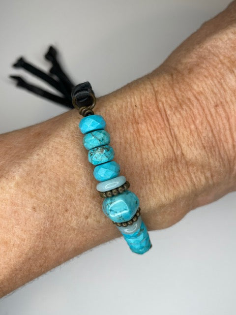 Turquoise Beads & Leather Bracelet