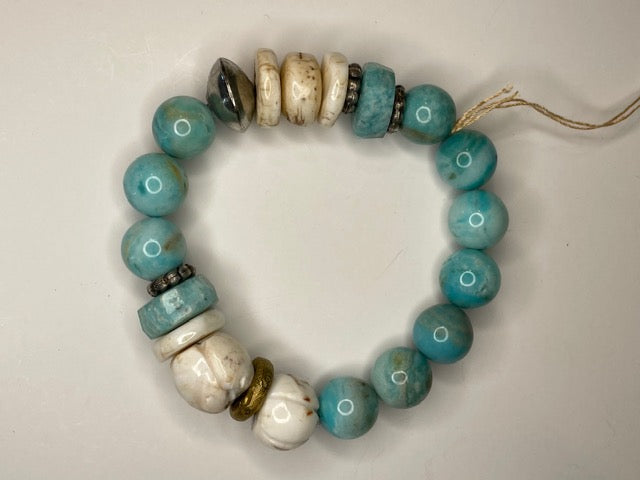 Jasper & Shell Mix Beaded Stretch Bracelet
