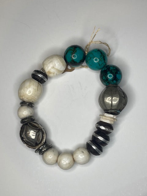 Blue/Green Turquoise & Shell Mix Stretch Bracelet