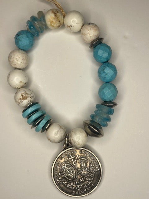 Howlite & Turquoise Magnesite Beaded Stretch Bracelet