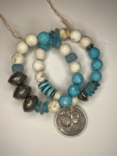 Load image into Gallery viewer, Howlite &amp; Turquoise Magnesite Beaded Stretch Bracelet
