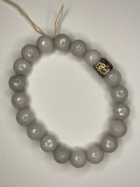 White Jade Beaded Stretch Bracelet