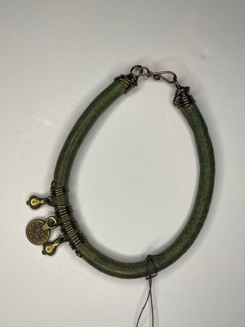 Leather Bangle with Brass Charms