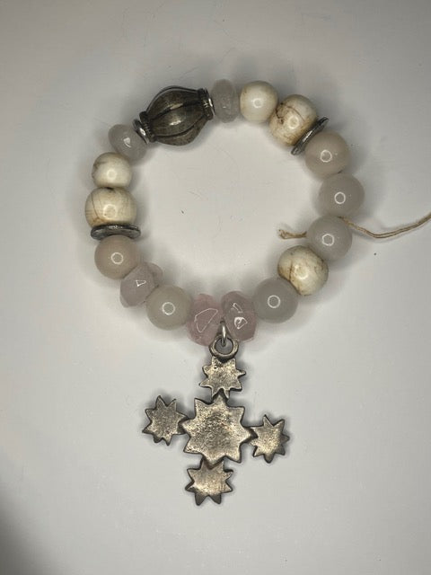 Rose Quartz & Shell Mix Beaded Stretch Bracelet