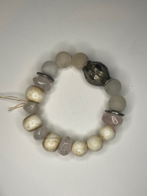 Rose Quartz & Shell Mix Beaded Stretch Bracelet