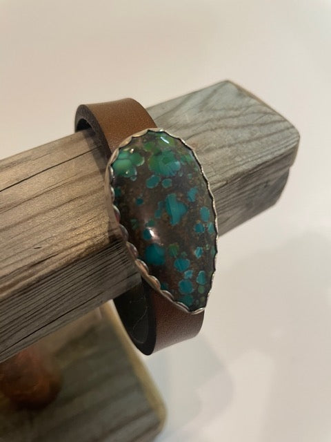 Spiderweb Turquoise Leather Cuff