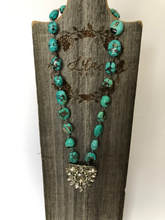 Load image into Gallery viewer, Turquoise Stones with Vintage Rhinestone Dress Clip Pendant
