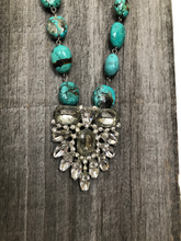 Load image into Gallery viewer, Turquoise Stones with Vintage Rhinestone Dress Clip Pendant
