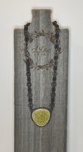Load image into Gallery viewer, Vintage Brass Chain &amp; Olive Green Crystal Glass Pendant
