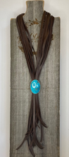 Load image into Gallery viewer, Leather Fringe &amp; Turquoise Cabochon Necklace
