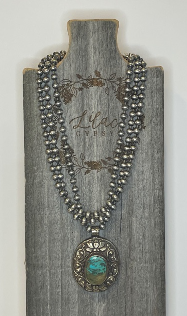 Triple Strand Ball Chain Turquoise Necklace