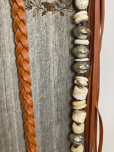 Load image into Gallery viewer, Braided Leather Turquoise &amp; Shell Mix Fringe Necklace
