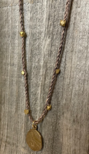 Load image into Gallery viewer, Medium Braided Leather &amp; Brass Bead Coin Necklace
