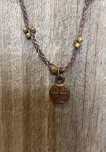 Load image into Gallery viewer, Short Braided Leather &amp; Brass Bead Coin Necklace
